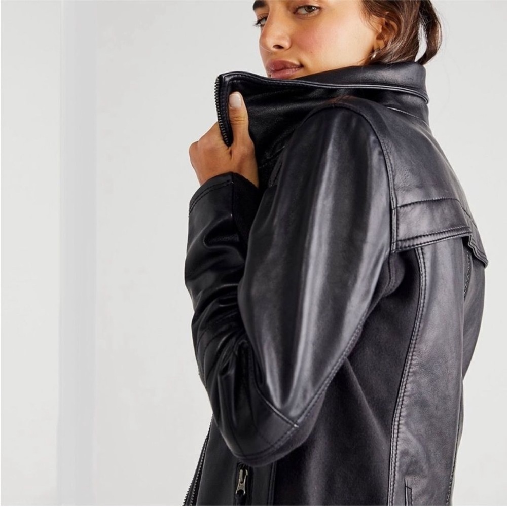 Free People We The Free Cora Leather biker jacket in black